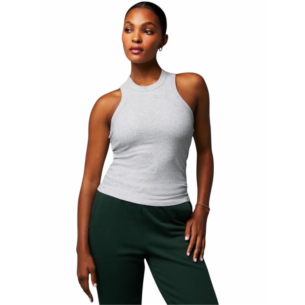 FABLETICS Women’s White Sleeveless High Neck Rib Built-In Bra Tank Top Size XL